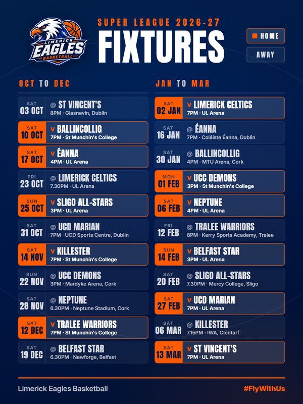 The Eagles' 2026-27 Super League fixtures graphic